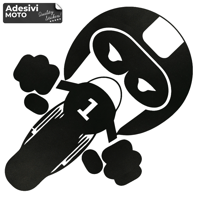 Autocollant Caricature Motocycliste en Pli pour Réservoir-Casque-Scooter-Réglage-Voiture