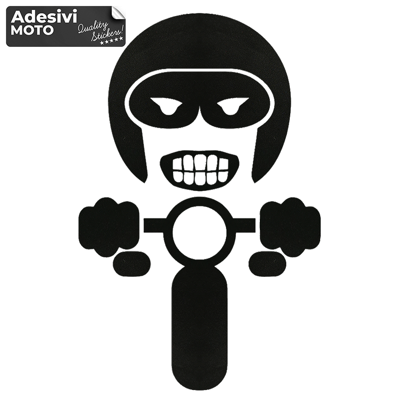 Autocollant Caricature Motocycliste Souriant pour Réservoir-Casque-Scooter-Réglage-Voiture