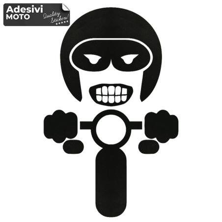 Adesivo Caricatura Motociclista Sorridente per Serbatoio-Casco-Motorino-Tuning-Auto