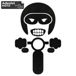Adesivo Caricatura Motociclista Sorridente per Serbatoio-Casco-Motorino-Tuning-Auto