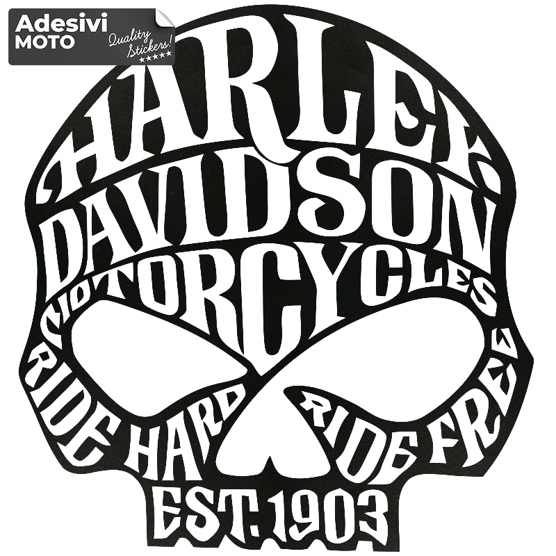 Adesivo Teschio con Testi Harley Davidson Serbatoio-Parafango-Casco