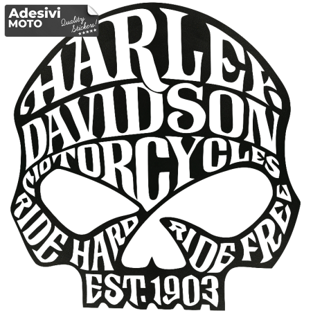 Adesivo Teschio con Testi Harley Davidson Serbatoio-Parafango-Casco