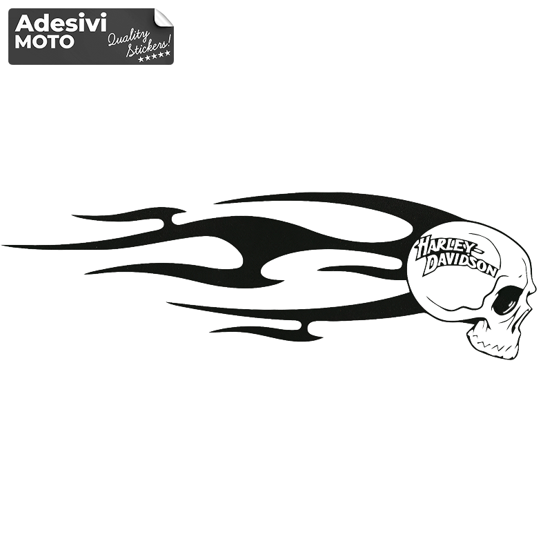 Autocollant Crâne + Flammes + Harley Davidson Pare-brise-Casque
