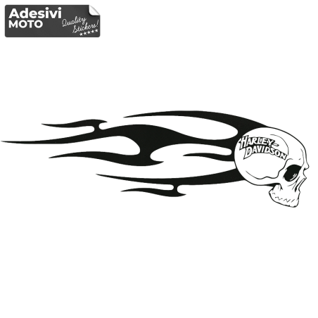 Adesivo Teschio + Fiamme + Harley Davidson Cupolino-Casco