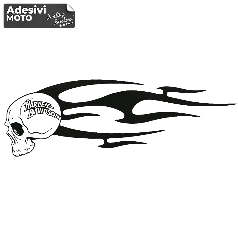 Adesivo Teschio + Fiamme + Harley Davidson Tipo 2 Cupolino-Casco