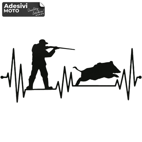Adesivo Cacciatore + Cinghiale su Cardiogramma Cofano-Sportelli-Fiancate-Fuoristrada-Auto