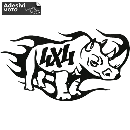 Adesivo Rinoceronte "4X4" Tipo 2 Fuoristrada-Cofano-Sportelli-Fiancate-Auto