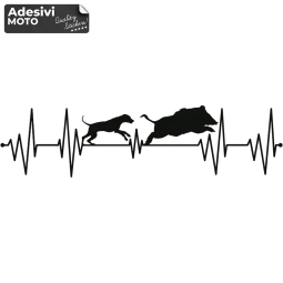 Adesivo Cane Caccia Cinghiale su Cardiogramma (Lungo) Fuoristrada-Cofano-Sportelli-Fiancate-Auto